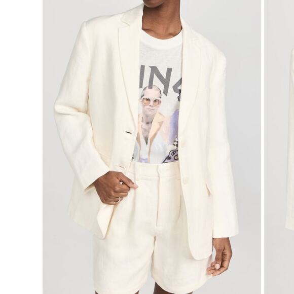 Anine Bing Quinn Blazer 100% Linen In Eggshell Size Small Oversized - Picture 5 of 15